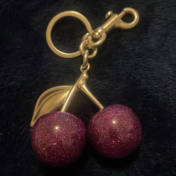 Metallic pink Cherry Keychain with Gold Accents - Picture 3 of 3